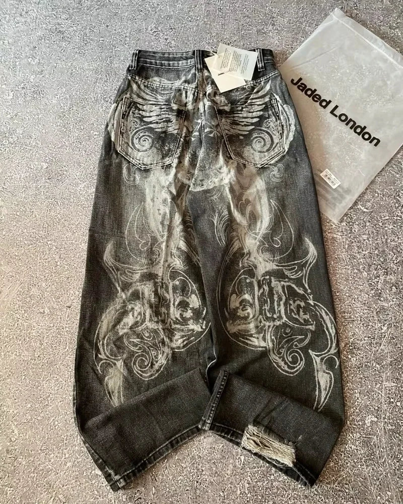 Y2K Flame Embroidered Baggy Jeans